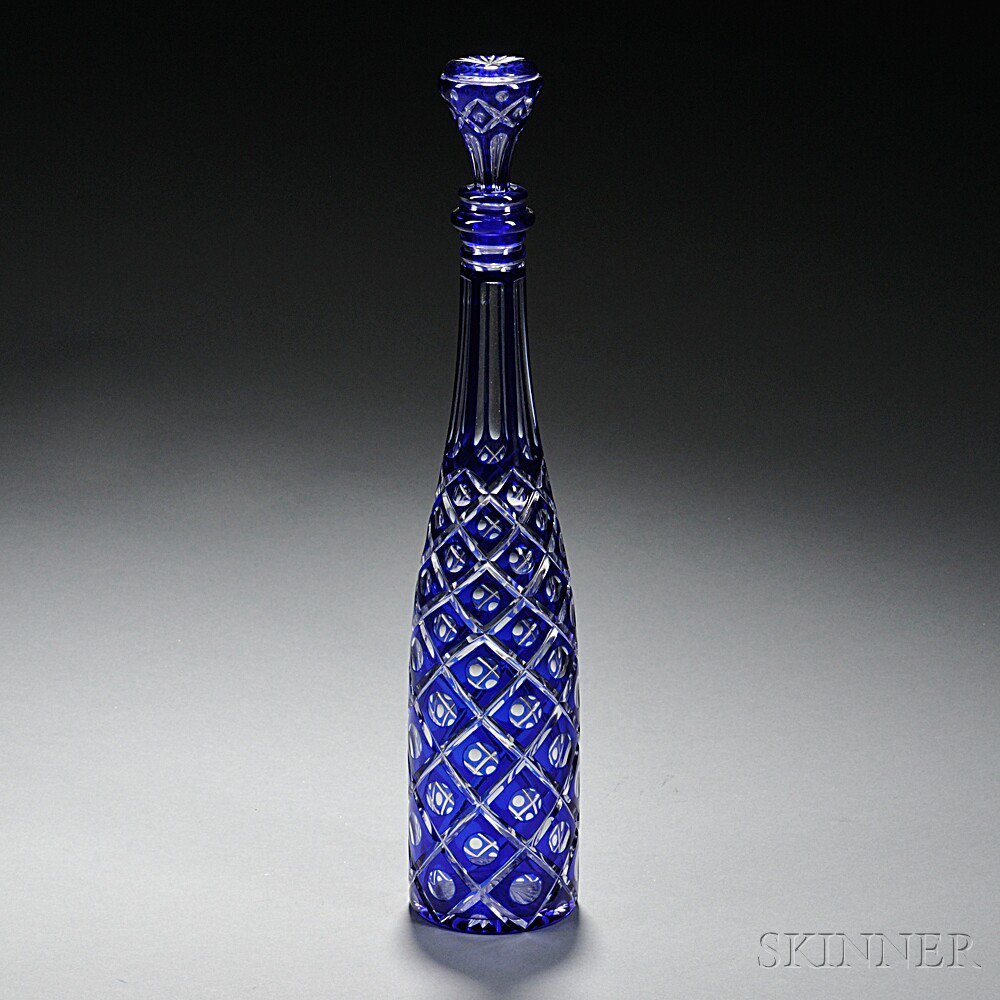 Appraisal: Cobalt Cut-to-Clear Glass Decanter late th early th century the