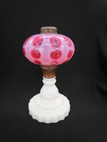 Appraisal: Cranberry Opalescent Oil Lamp Base milk pedestal lacking burner