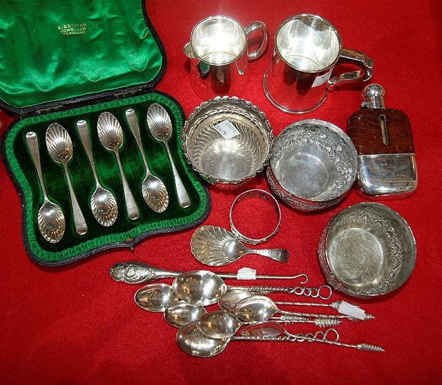 Appraisal: Small quantity of miscellaneous silver waresincluding a silver mounted hip