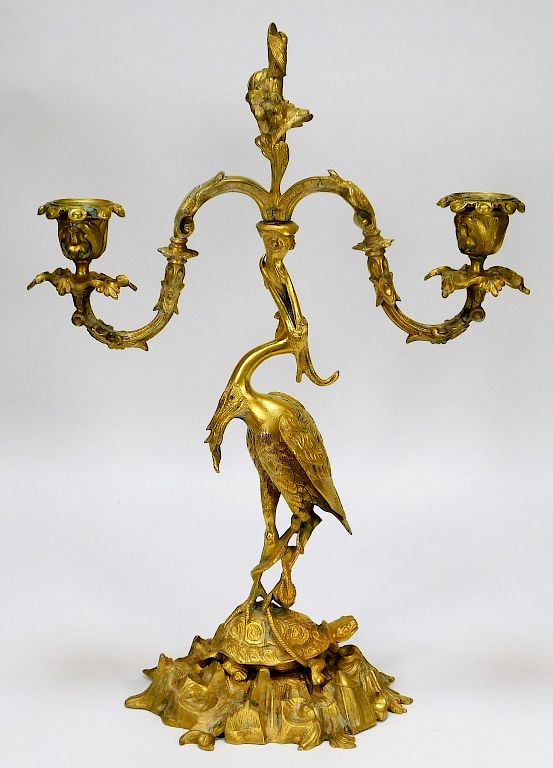 Appraisal: French Dore Japonesque Chinoiserie Candelabra French Dore Japonesque Chinoiserie Candelabra