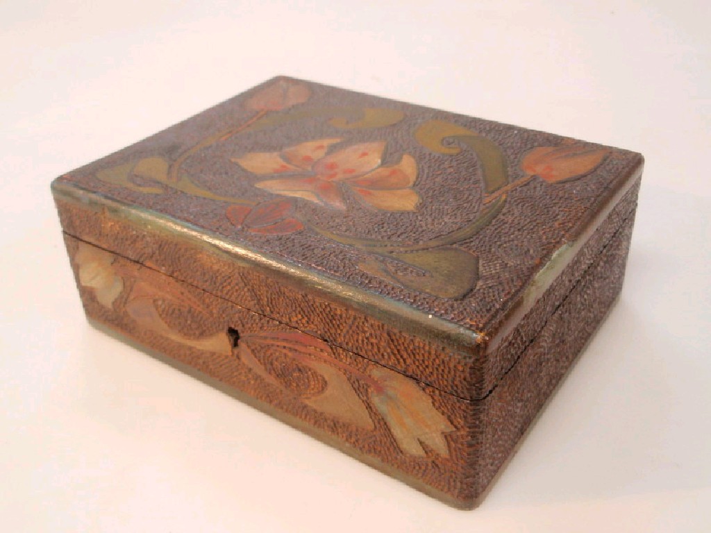 Appraisal: An early thC poker work box with stained and painted