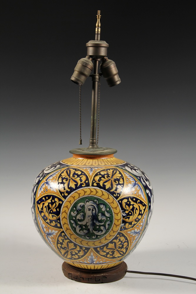 Appraisal: ITALIAN MAJOLICA VASE AS TABLE LAMP - Early th c