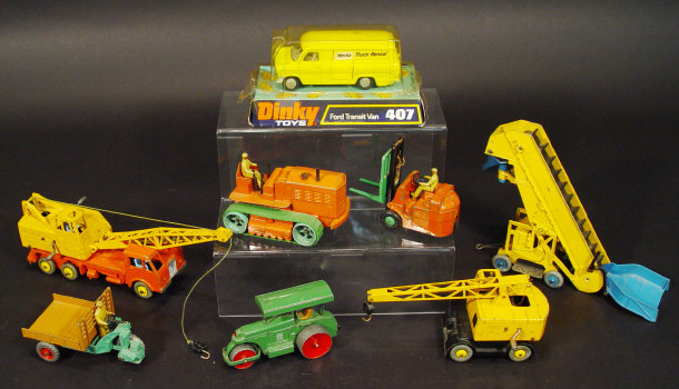 Appraisal: Eight Dinky toys die-cast commercial vehicles comprising an elevator loader