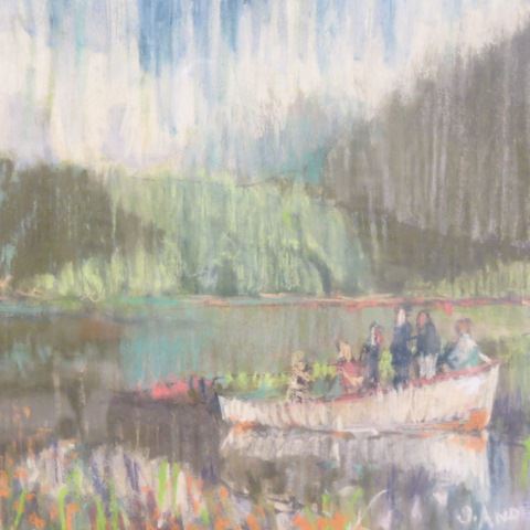 Appraisal: Stewart Anderson Evening Cruise impressionist pastel of Boaters image area