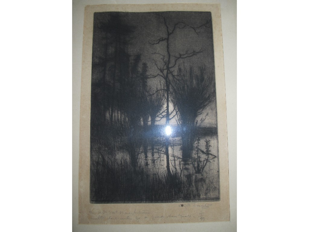 Appraisal: Etching 'Evening Glow' indistinctly signed and dedicated in pencil