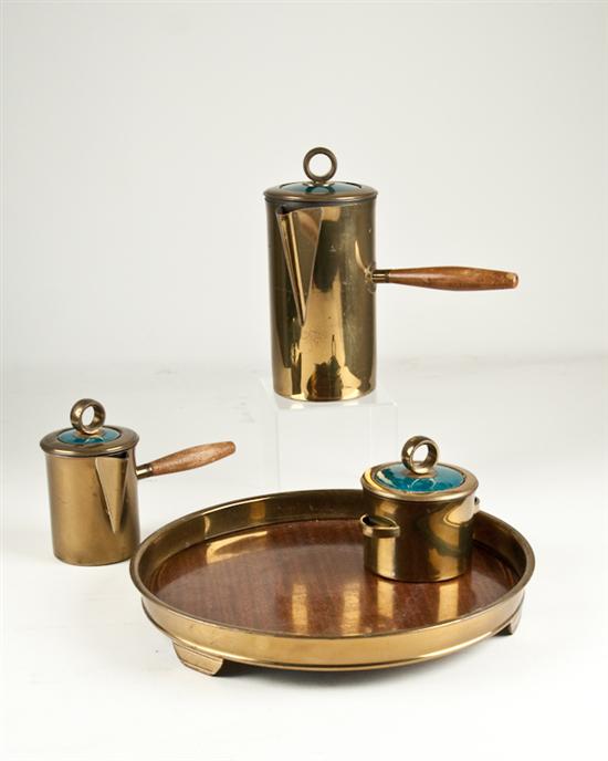 Appraisal: Three-piece Briard Coffee Set and Tray Tallest H Tray Dia