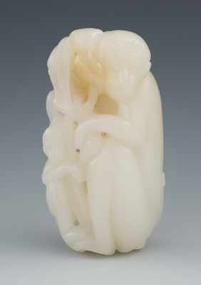 Appraisal: A Carved Nephrite Jade Figural of Two Monkeys Slightly grayish