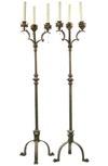 Appraisal: FLOOR LAMPS - Pair of brass Gothic style three fixture