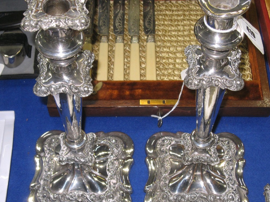 Appraisal: Pair of silver plated candlesticks