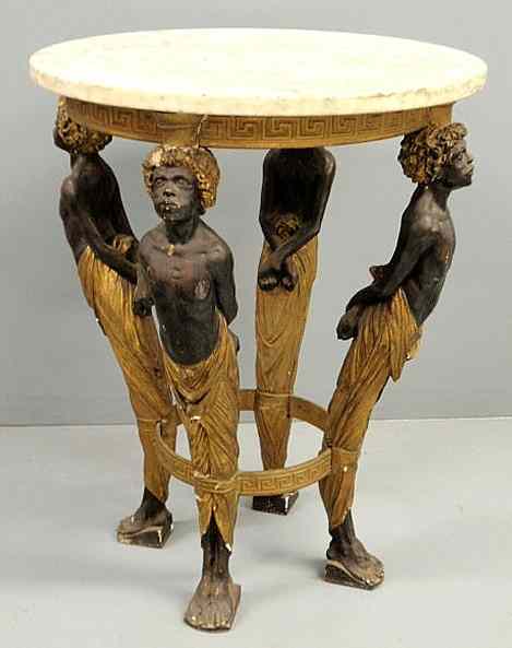 Appraisal: Rare blackamoor occasional table th c with marble top four