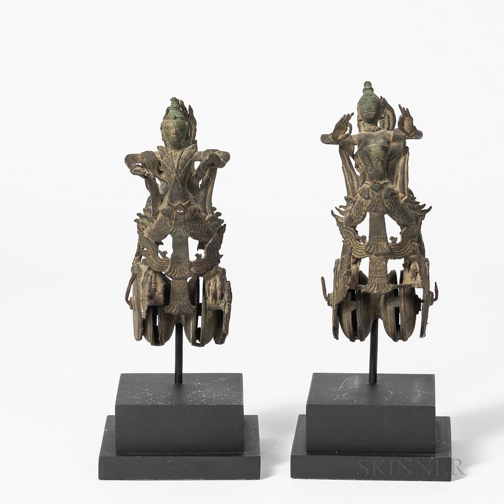 Appraisal: Pair of Bronze Loom Finials Pair of Bronze Loom Finials