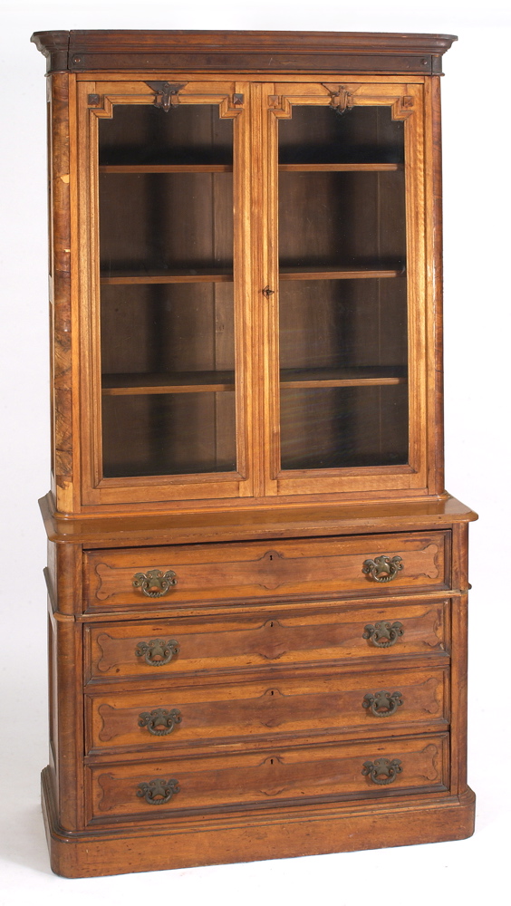 Appraisal: ANTIQUE AMERICAN VICTORIAN SECRETARY CUPBOARD th CenturyIn walnut with removable