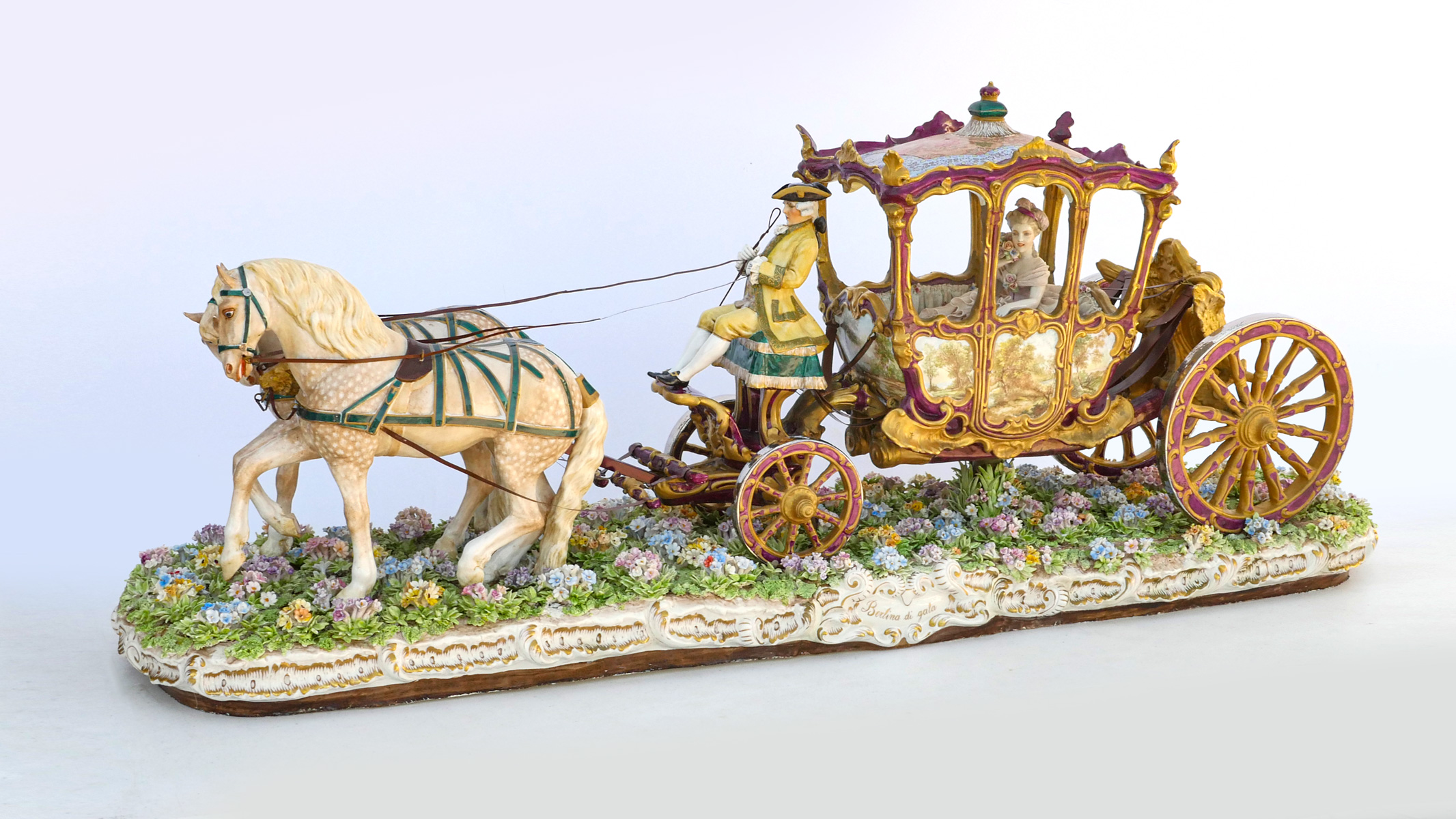 Appraisal: LUIGI FABRIS PORCELAIN HORSE DRAWN CARRIAGE Large Luigi Fabris -