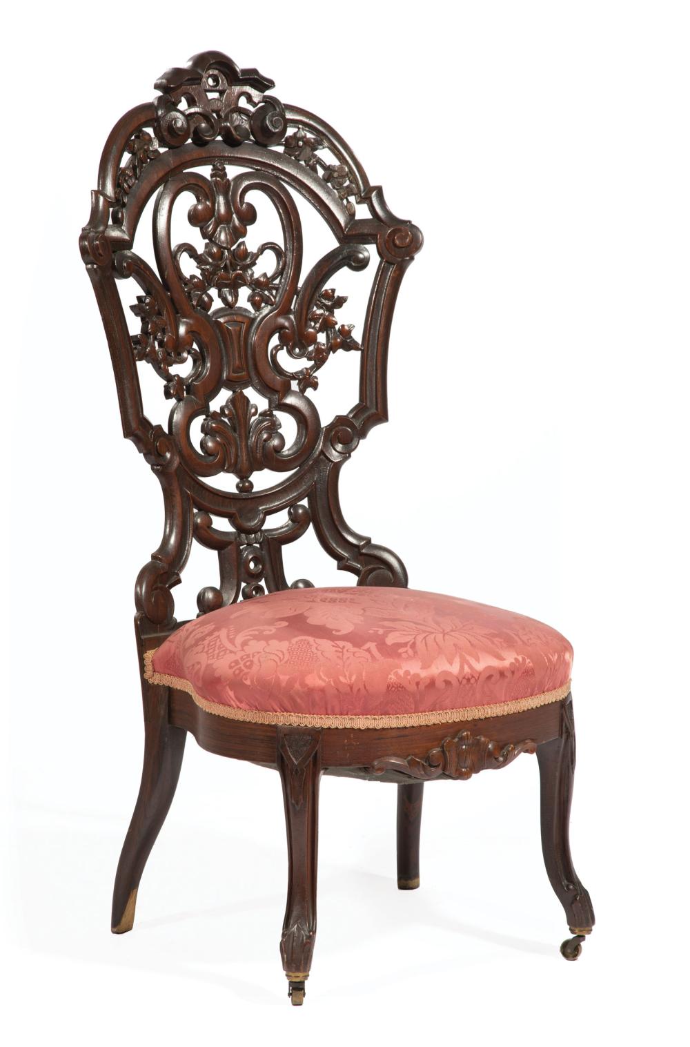 Appraisal: American Rococo Carved Rosewood Slipper Chair c - New York