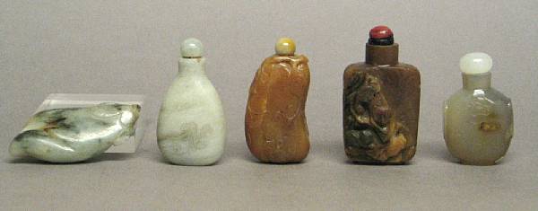 Appraisal: Five hardstone ornaments Including one toggle in the form of