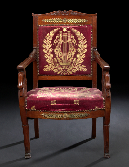 Appraisal: Restauration Mahogany Fauteuil first quarter th century the padded rectangular