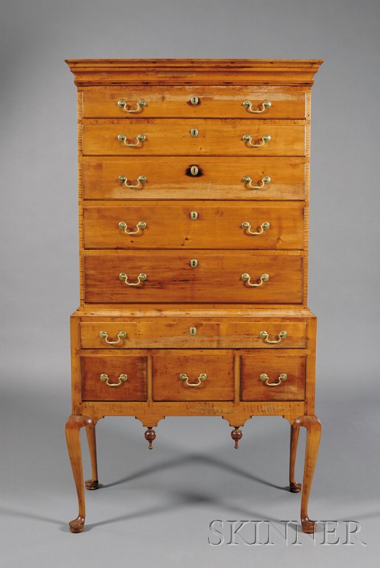 Appraisal: Queen Anne Maple and Tiger Maple High Chest of Drawers