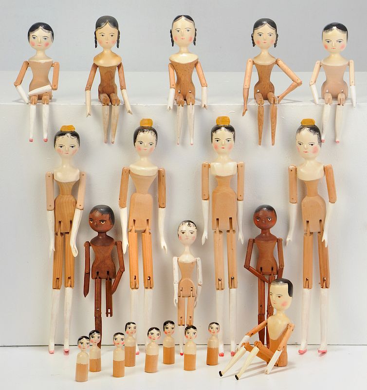 Appraisal: Fred T Laughorn Peg Wooden Dolls with painted faces and