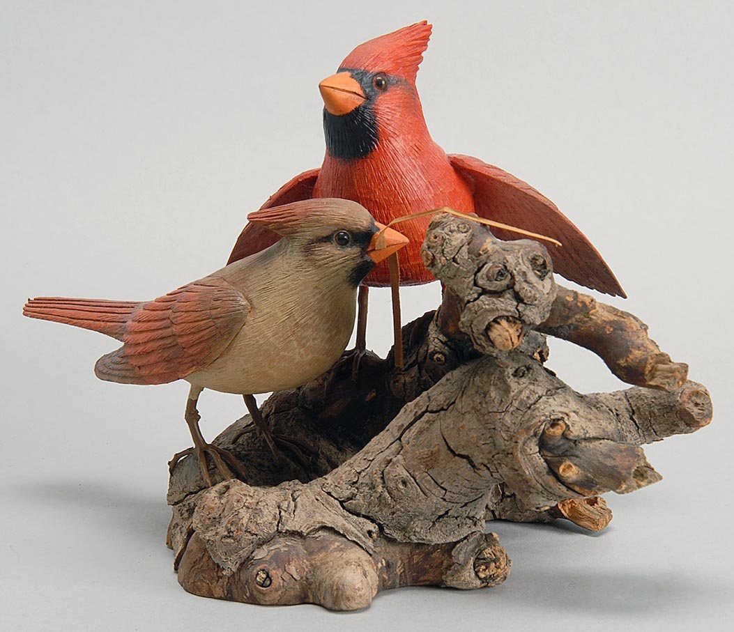 Appraisal: PAIR OF LIFE-SIZED CARDINALS By Stan Sparre of Cape Cod