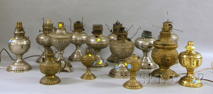 Appraisal: Fourteen Late Victorian Nickel Plated Brass and Metal Kerosene Table