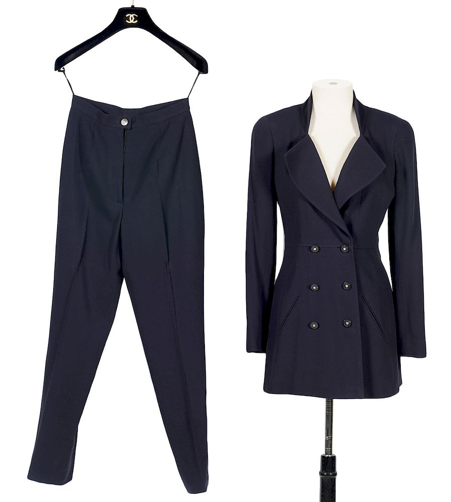 Appraisal: Chanel Boutique Navy Blue Wool Pant Suit Size Chanel Boutique