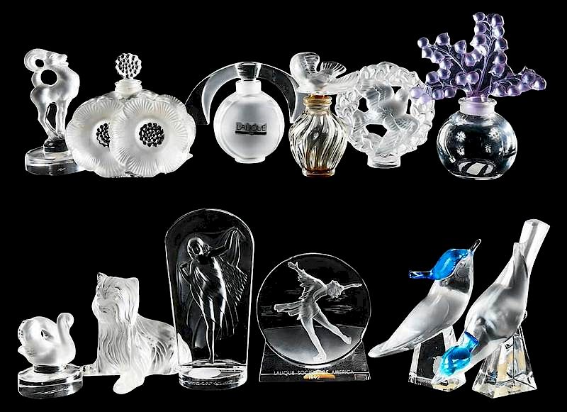 Appraisal: Lalique Assorted Perfumes and Paperweights four perfumes with stoppers eight