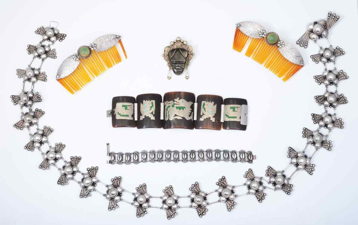 Appraisal: ESTATE TRAY LOT OF MEXICAN JEWELRY To include Belt marked