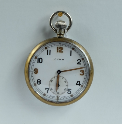 Appraisal: Cyma Military pocket watch with white dial marked to the