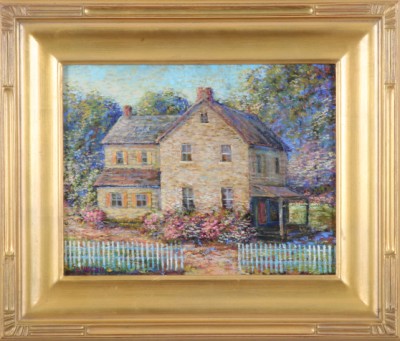 Appraisal: Durham Farm Houses with Azaela oil on canvas x SLL