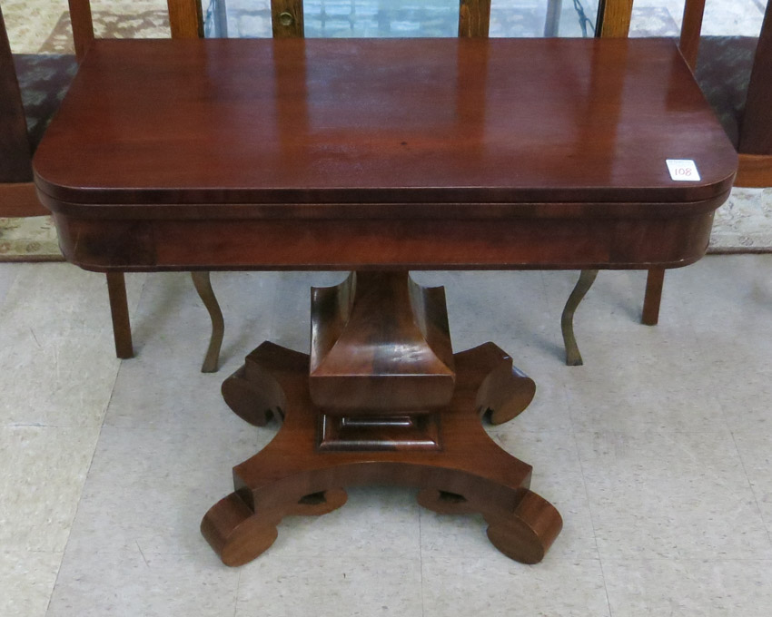 Appraisal: MAHOGANY CONSOLE GAME TABLE Late Classicism style aka Pillar Scroll