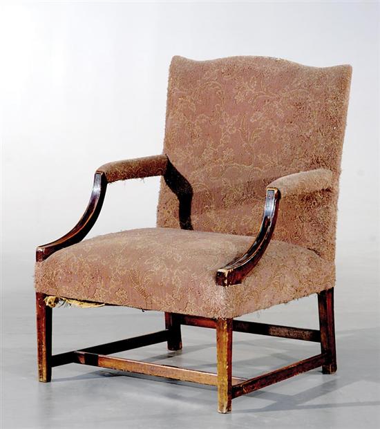 Appraisal: Georgian style mahogany library chair th century serpentine back issuing