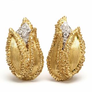 Appraisal: KT Gold and Diamond Ear Clips signed each finely designed