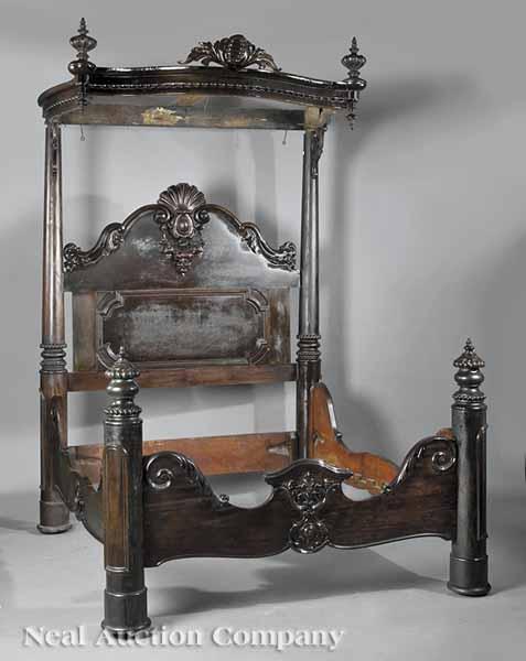 Appraisal: An American Rococo Carved Rosewood Half-Tester Bed mid- th c