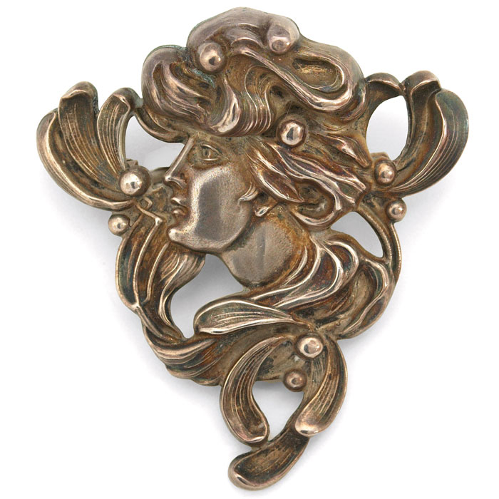 Appraisal: Art Nouveau pin large form in sterling silver female profile