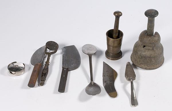 Appraisal: LOT OF APOTHECARY TOOLS including a brass decorated herb crusher