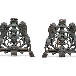 Appraisal: A Pair of Continental Cast Metal Andirons Late th Early