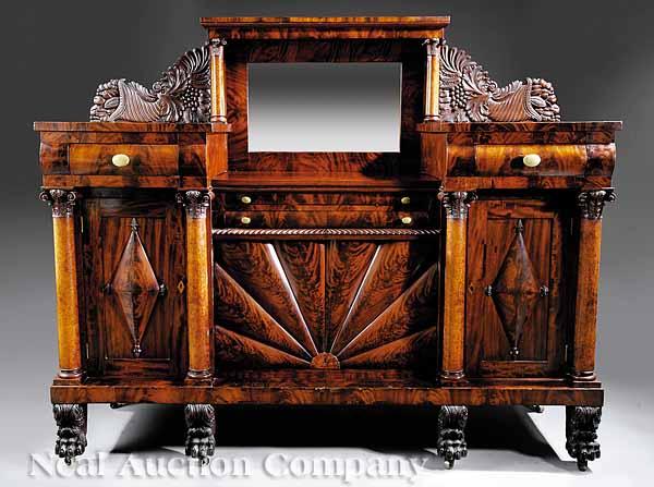 Appraisal: An American Classical Carved Mahogany and Birdseye Maple Sideboard early