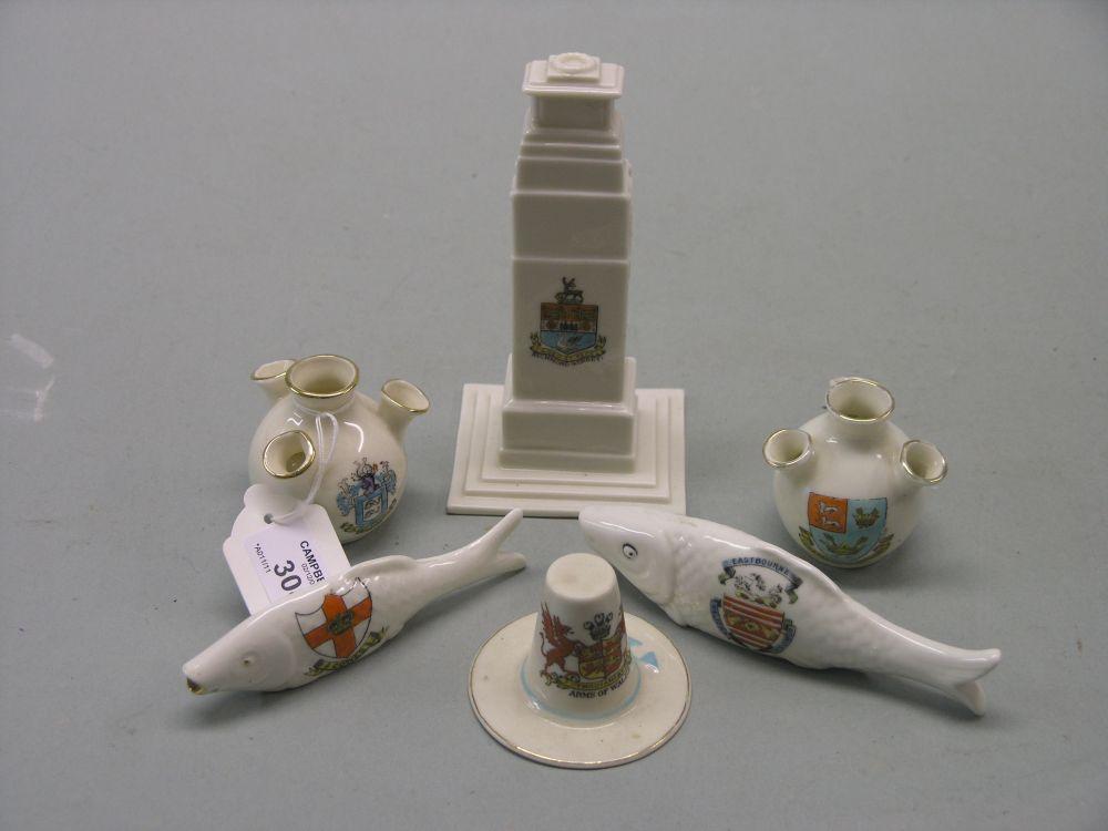 Appraisal: Six items of crested china including a war memorial Richmond