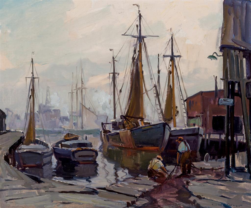 Appraisal: EMILE ALBERT GRUPPE American - Italian Docks Gloucester oil on