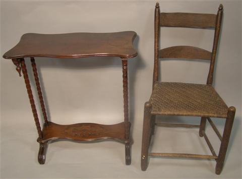 Appraisal: AMERICAN VICTORIAN SURRENDER TABLE AND RUSH CHAIR the rectangular top