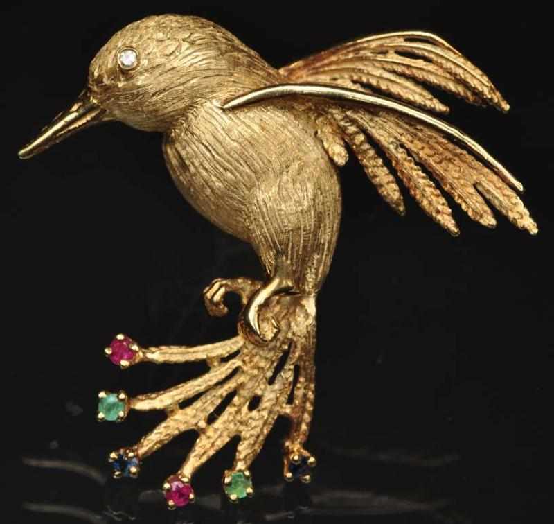 Appraisal: K Y Gold Hummingbird Pin with Stones Weight grams dwt