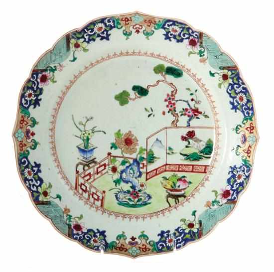 Appraisal: Chinese Export famille rose charger circa shaped and painted border