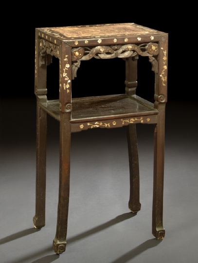 Appraisal: Chinese Rosewood Rouge Marble and Mother-of-Pearl Side Table th century