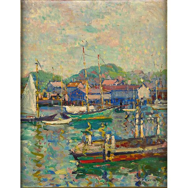 Appraisal: PAUL E SALING American - Oil on Masonite harbor scene