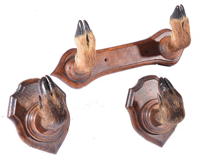 Appraisal: A PAIR OF BOAR HOOVES mounted as hooks or gun