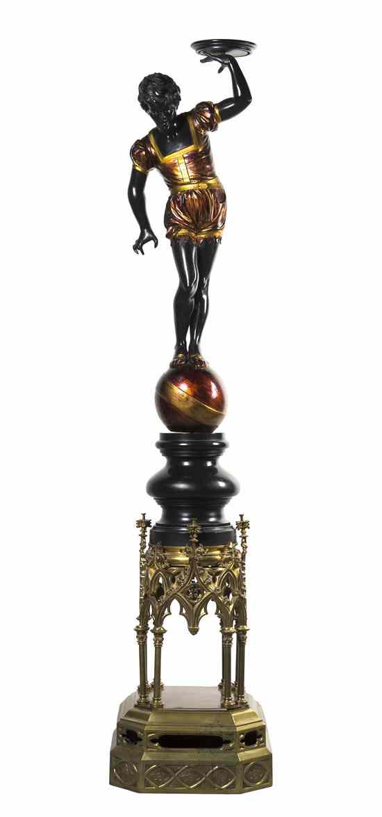 Appraisal: A Continental Ebonized and Parcel Gilt Figural Pedestal depicting a