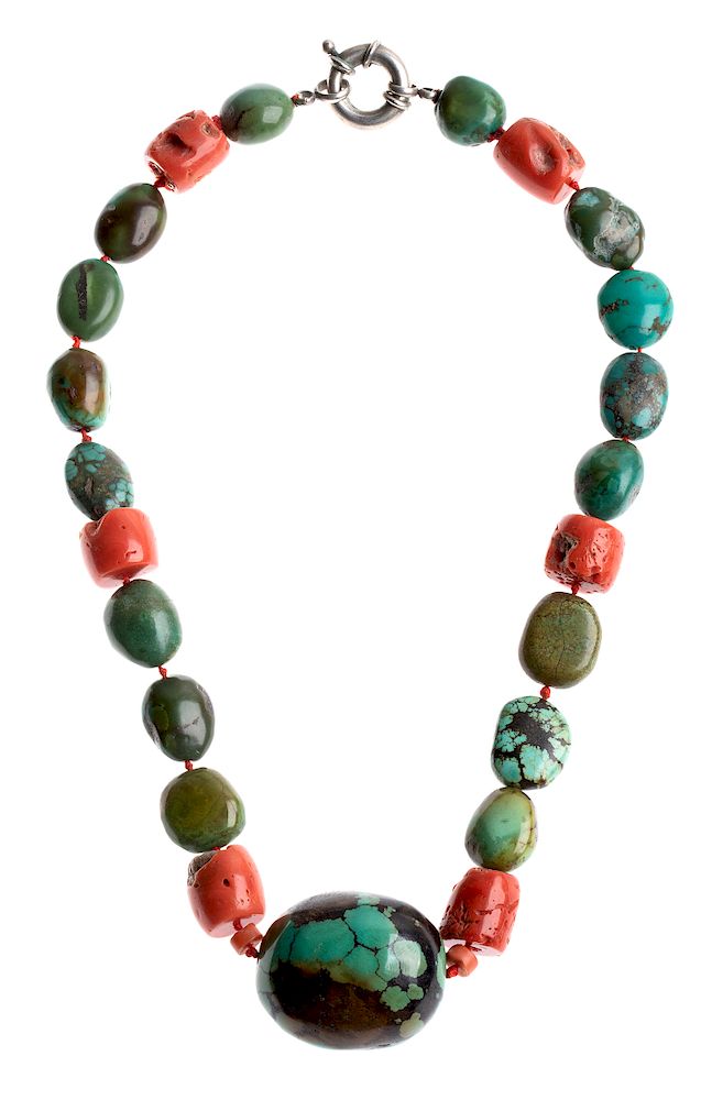 Appraisal: Antique coral and turquoise necklace Antique coral and turquoise necklace