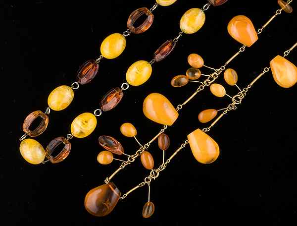 Appraisal: Butterscotch Bakelite Necklace A pair of Bakelite necklaces all signed