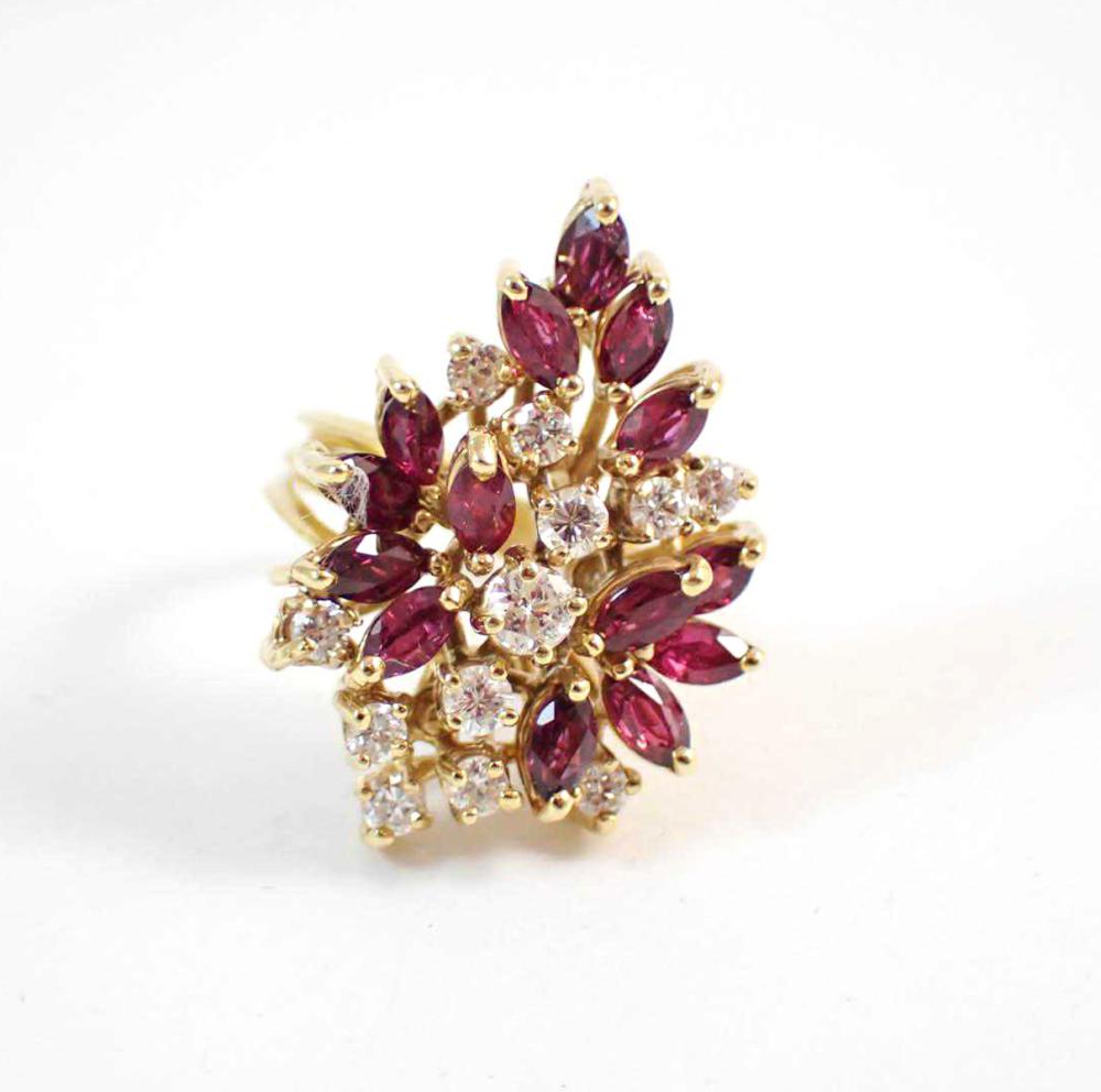 Appraisal: DIAMOND RUBY AND EIGHTEEN KARAT GOLD RING with a cluster