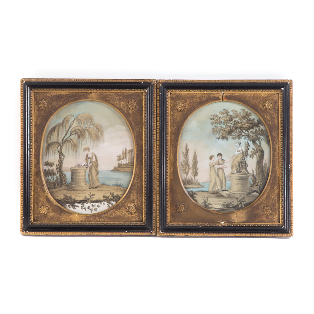 Appraisal: Post Mortem Grieving cloth prints French fine Frames x in